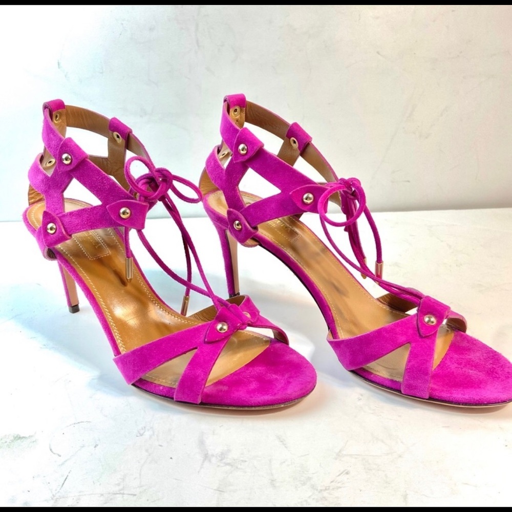 Aquazzura bright pink strappy heeled sandals